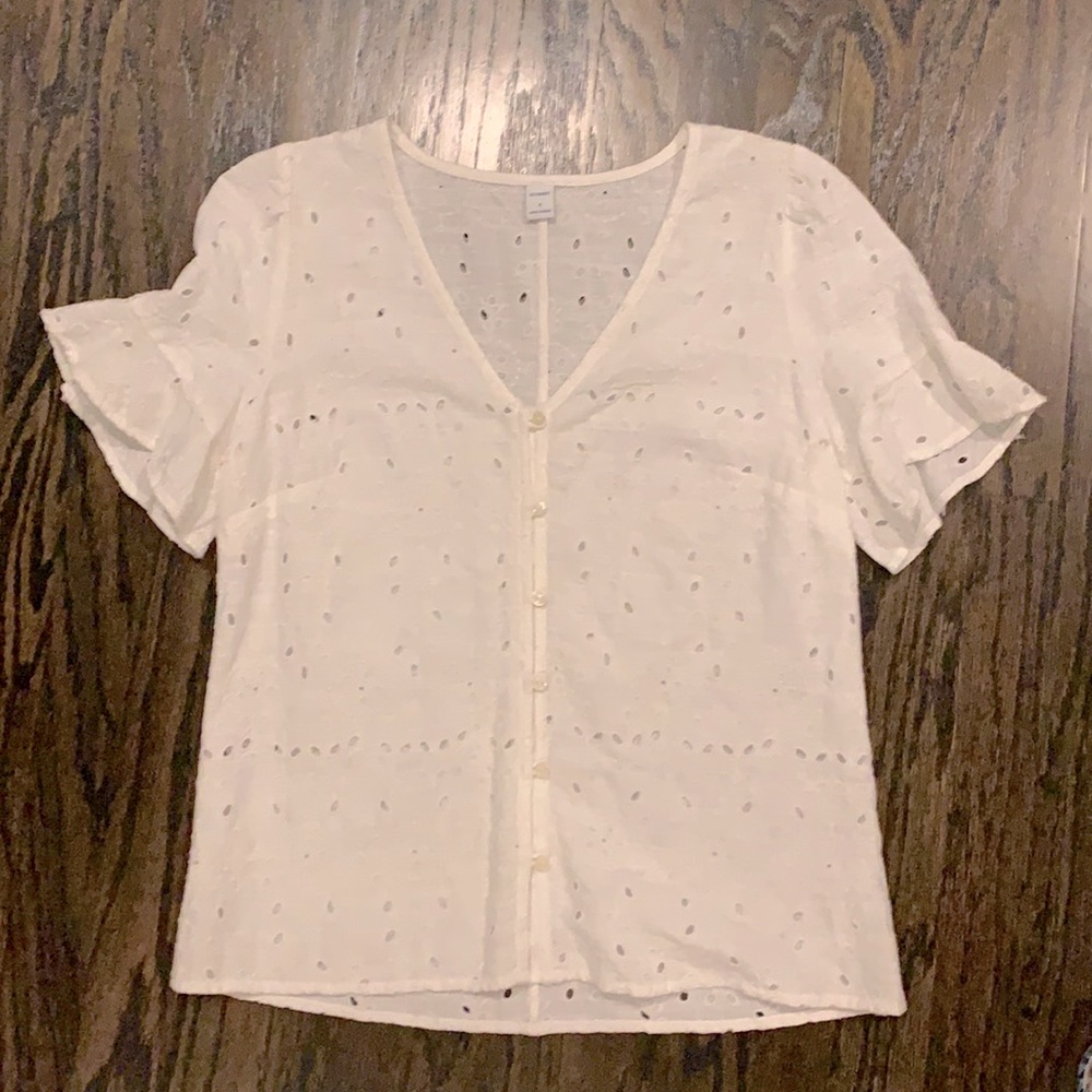 Old Navy Flutter Sleeve White Eyelet Top Small